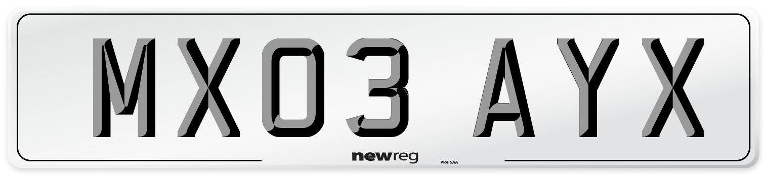 MX03 AYX Number Plate from New Reg